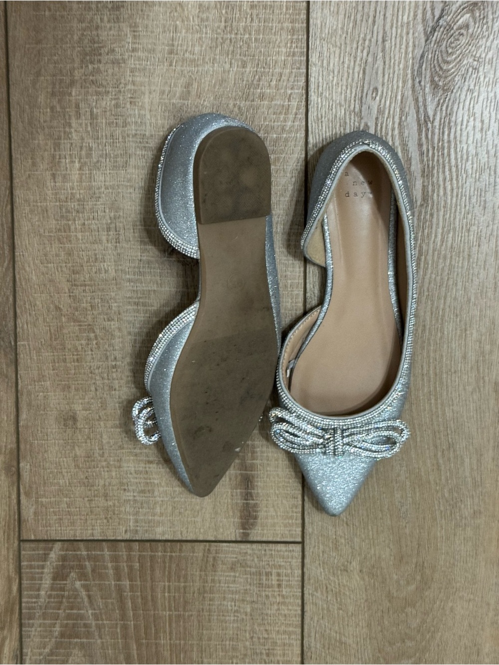 Target Silver Glitter Pointed-Toe Ballet Flats with Bow